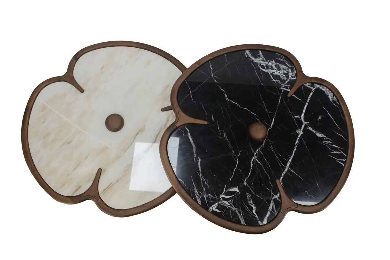Wooden Round Marble Center Table For Living Room Clover Design
