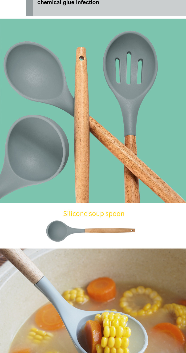 Hygiene Colorful 8 Piece Silicone Stainless Steel Kitchen Utensils For Cooking