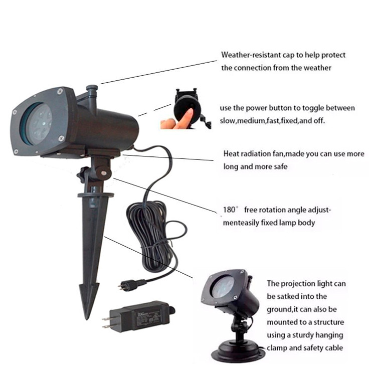 Holiday Decoration Christmas LED Rotating Projector Lamp 12 Pattern Replaceable Lens AC 85-260V IP65 led laser Lamp