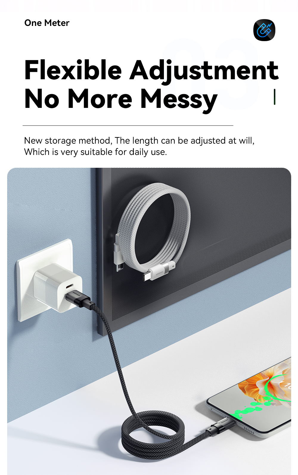 TPE USB A To USB C Magnetic Data Cable 100W 1m ESSAGER ES-X53 Series