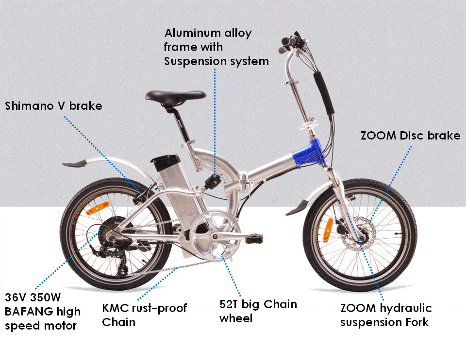 350 Watt Lightweight Fold Up Electric Bike 36V 15A Controller