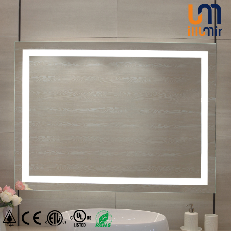 IP44 Rated Silver Square Cosmetic Mirror with LED Illumination Easy Wall Mounting