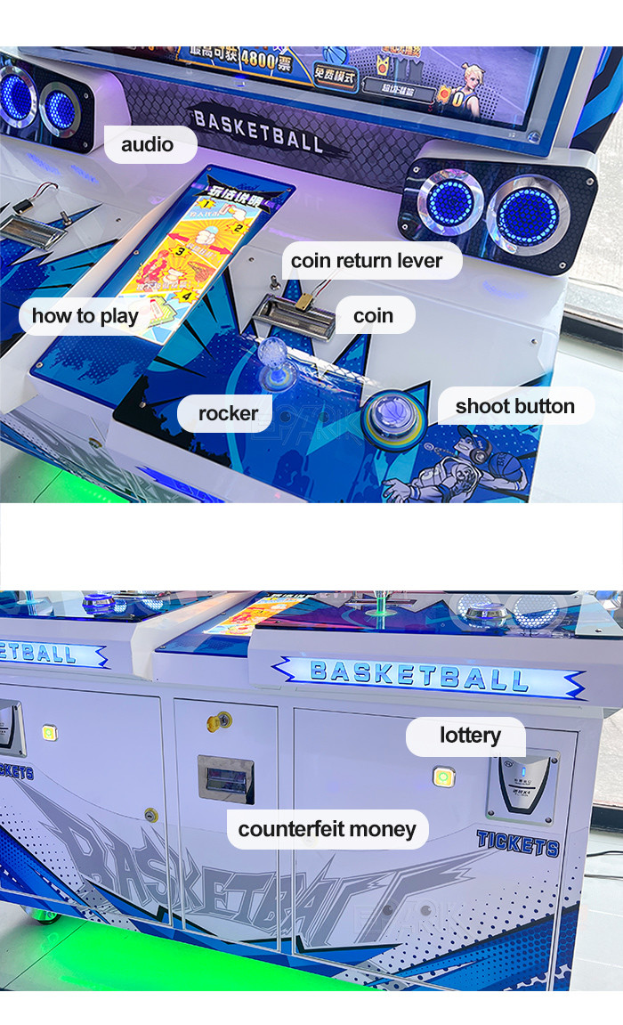 Ticket Redemption Arcade Machine 2 Players Basketball Shooting Game