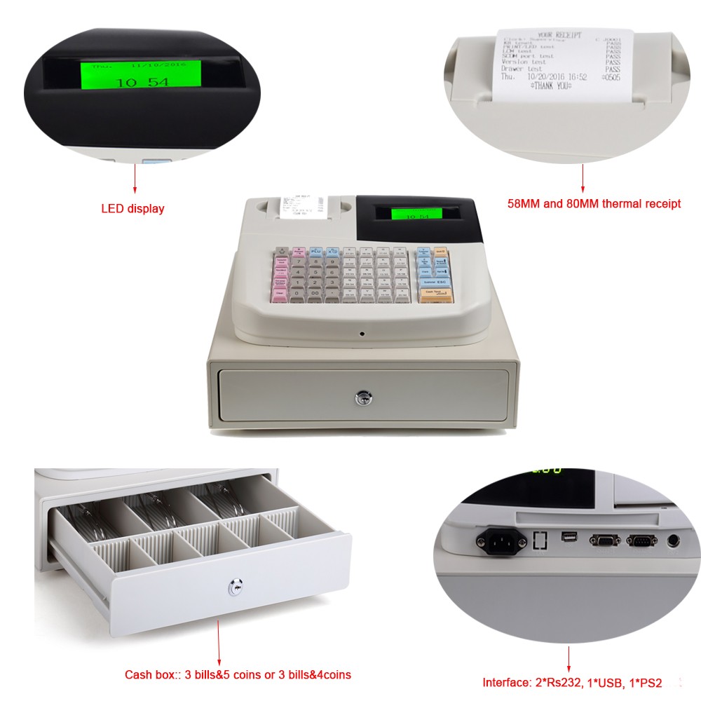 Automatic Shop Mini Cash Register with PLUS 6000 CPU and 128mm * 64mm Display