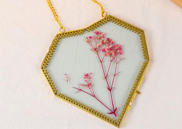 Glass love heart shape gold lace copper girls gift photo frame dried flower clip