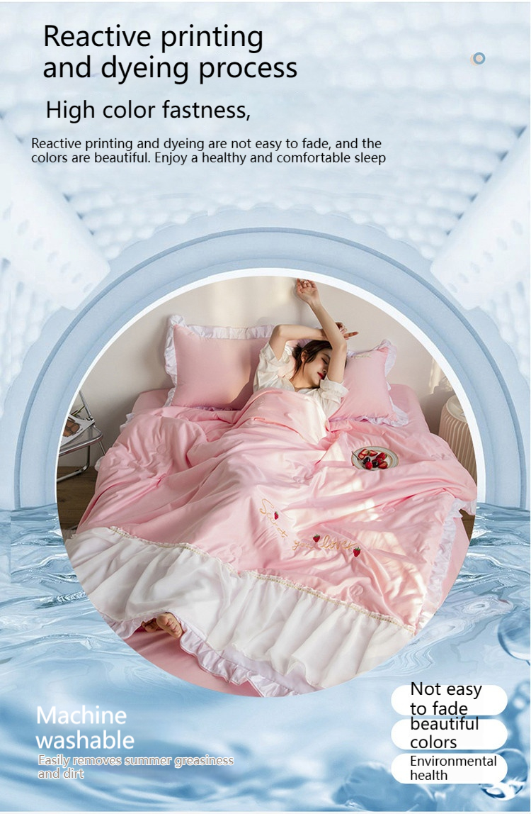 Luxury Embroidery Washed Silk Bedding Set Quilt Filled Soft and Breathable Bed Sheet 2024