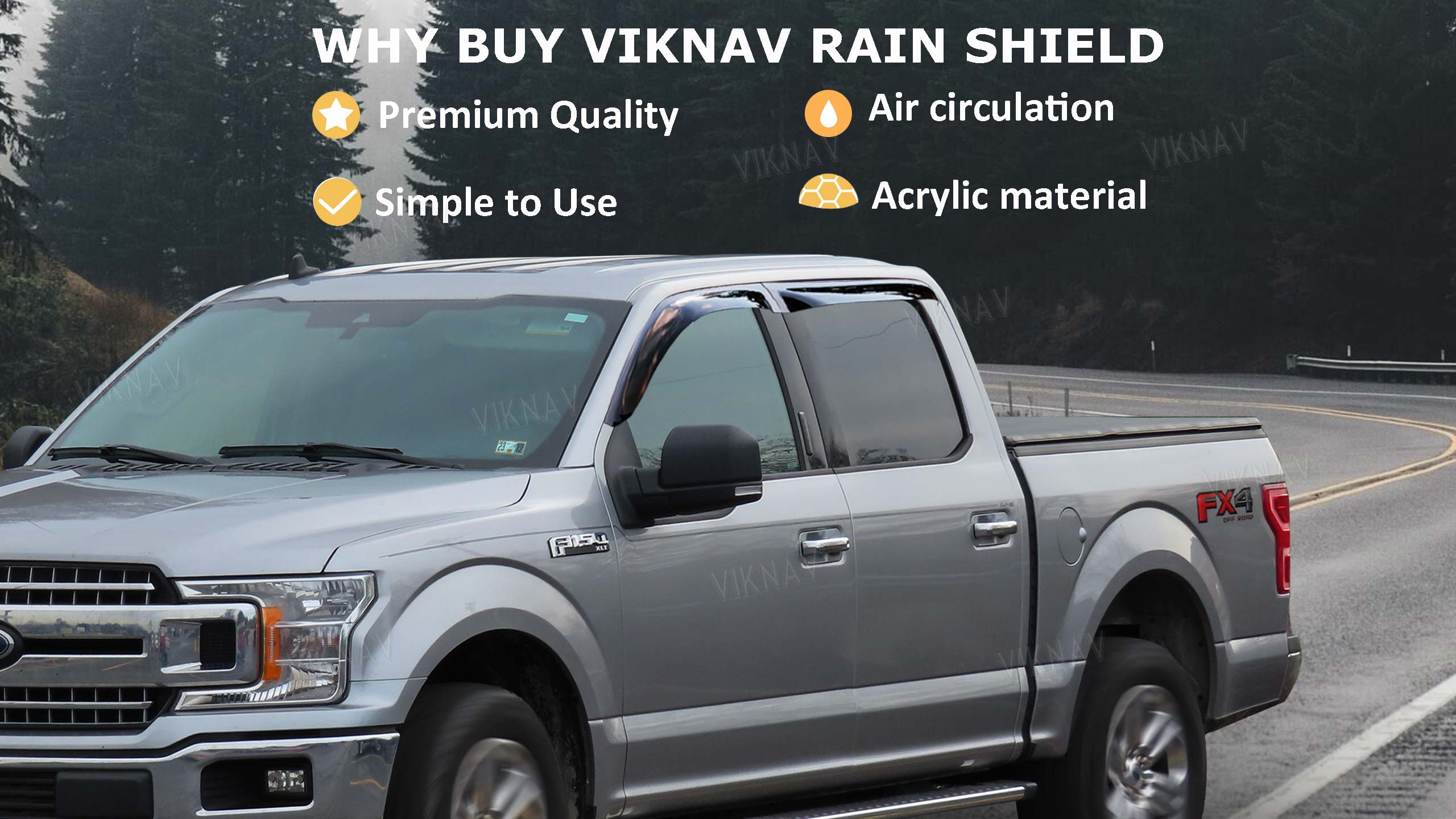 ViknavTruck Window Deflector for 2015-2023 Ford F150 Rain Guards Compatible With Ford F150 Raptor