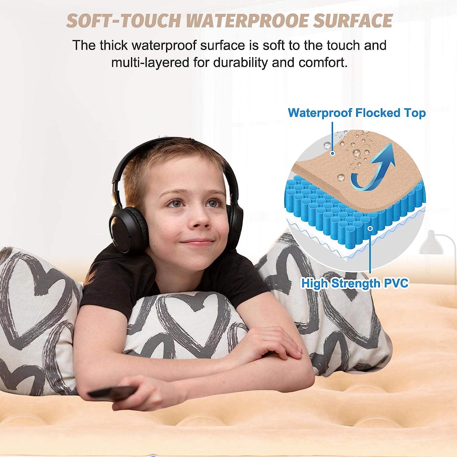 Electric Folding Air Mattress Bed Waterproof Flocked PVC Customized