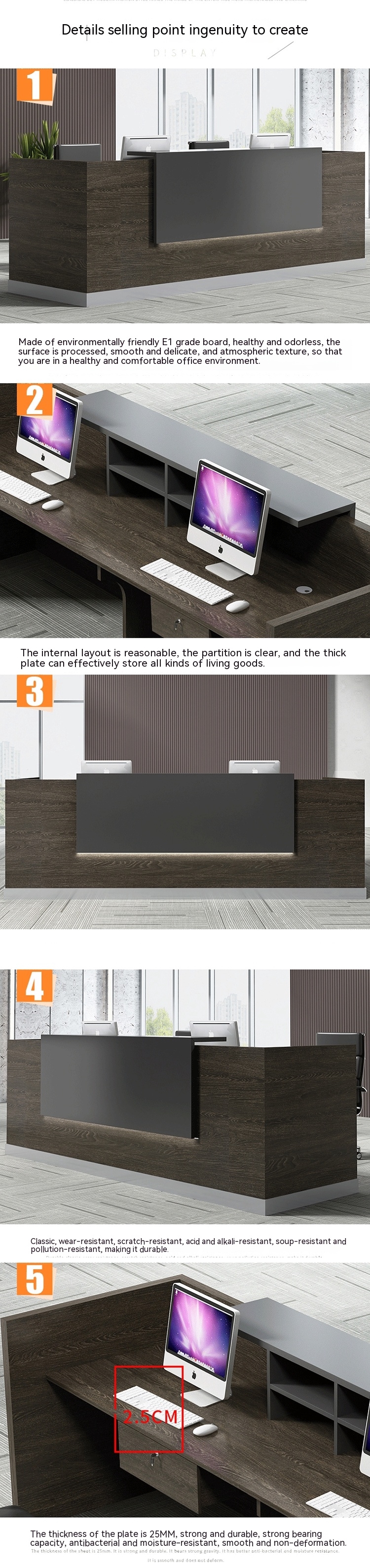 Wooden Light Luxury Office Counter for Business Reception and Beauty Salon Front Desk