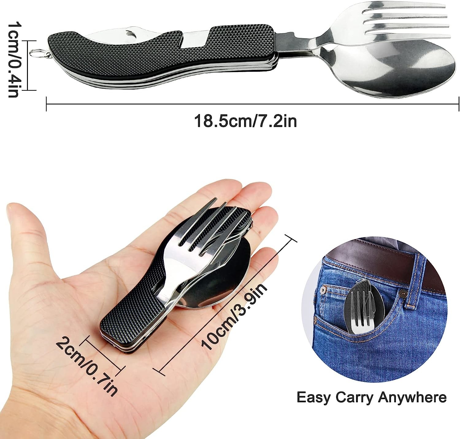 Stainless Steel Folding Knife Spoon Fork, Camping Utensils Set Foldable Travel Utensils with Case Stainless