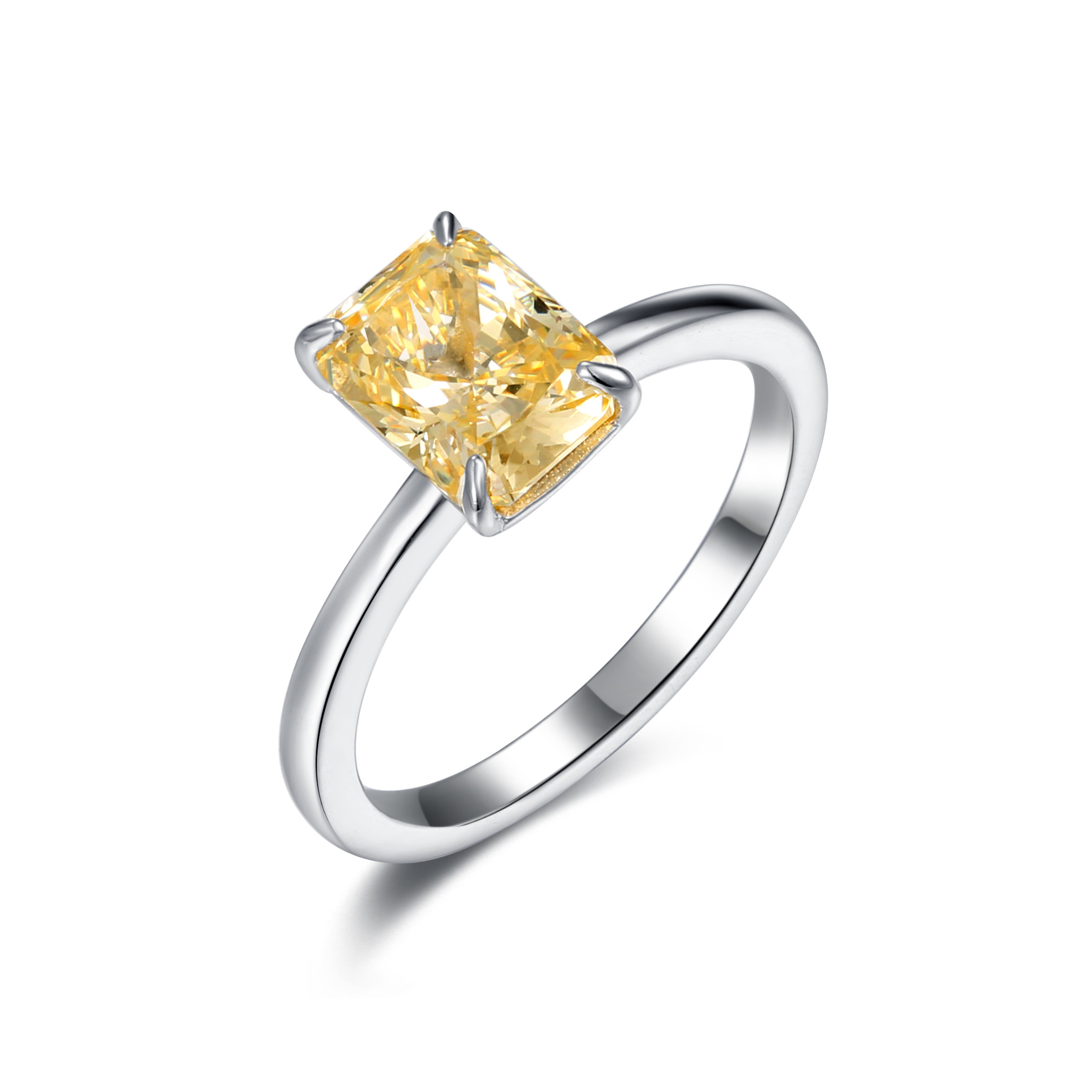 925 Silver Natural Citrine AAA Grade CZ Fashion Rings Lightweight 2.5g