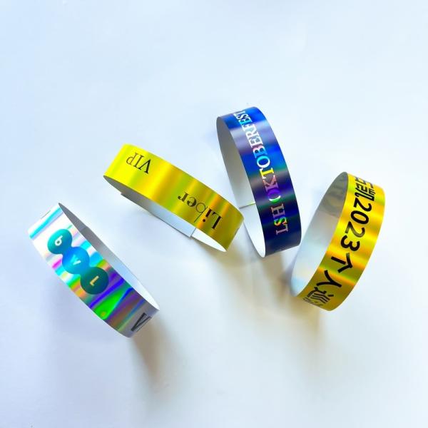 Quality Factory Wholesale Laser Glitter Wrist Strap Bands Event Concert Festival Neon Laser Logo Shiny Laser Paper Wristband for sale