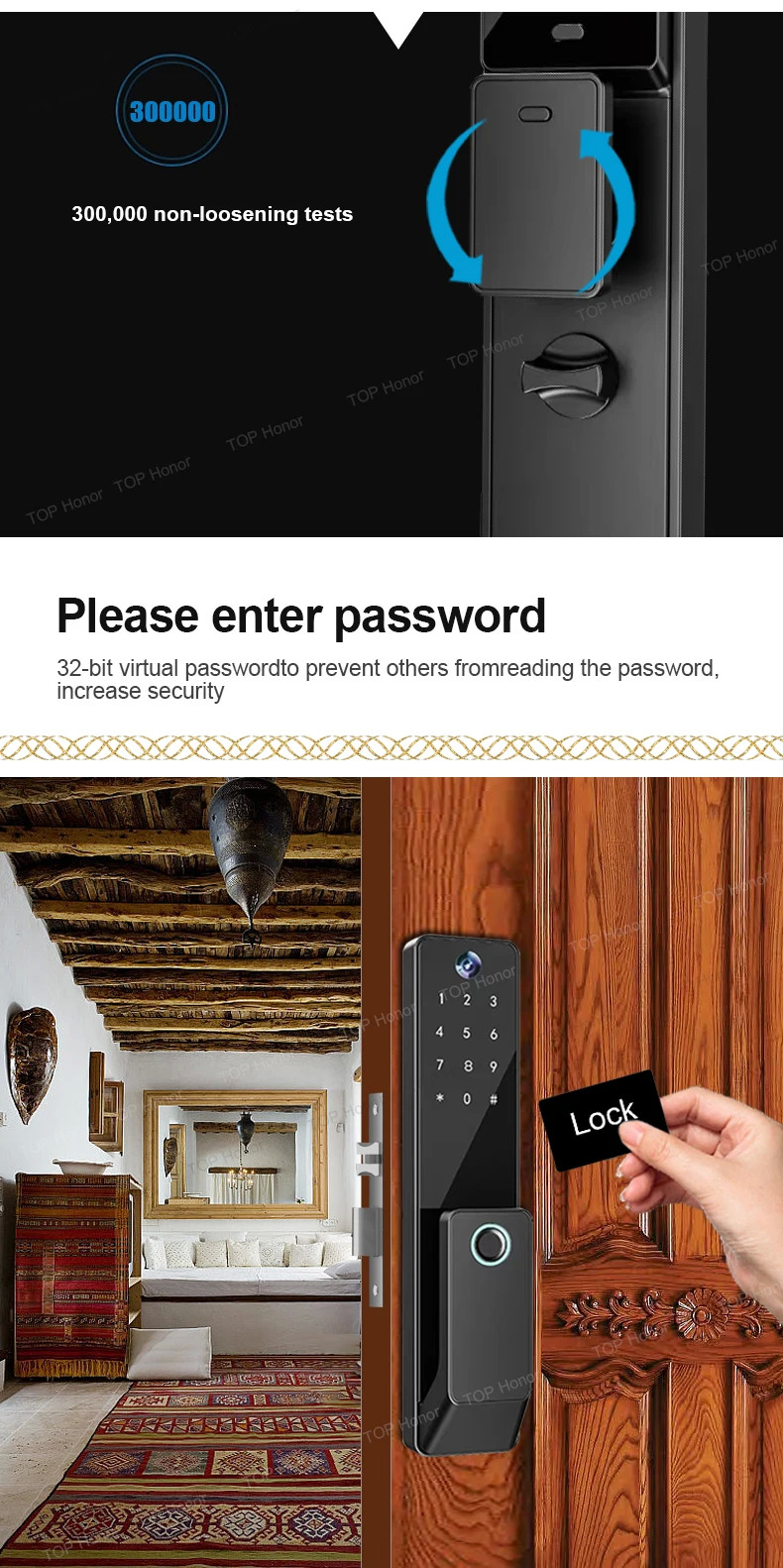 TH-506 Black Aluminium Full Auto Smart Entry Door Locks Biometric Code Card Key Tuya