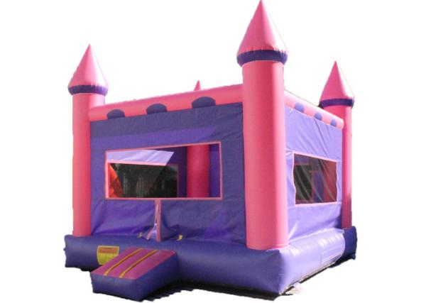 Purple And Pink Inflatable Bounce House / Blow Up Trampoline With Basketball