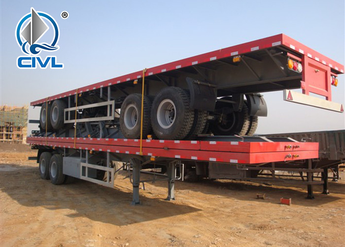 Q345 Material Flat Bed Semi Trailer Truck For 20 Or 40 Feet Container Carrying