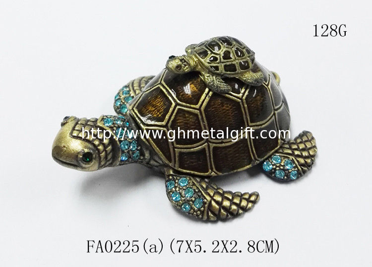 Mum & Baby Turtle metal trinket box turtle enamel metal jewelry box