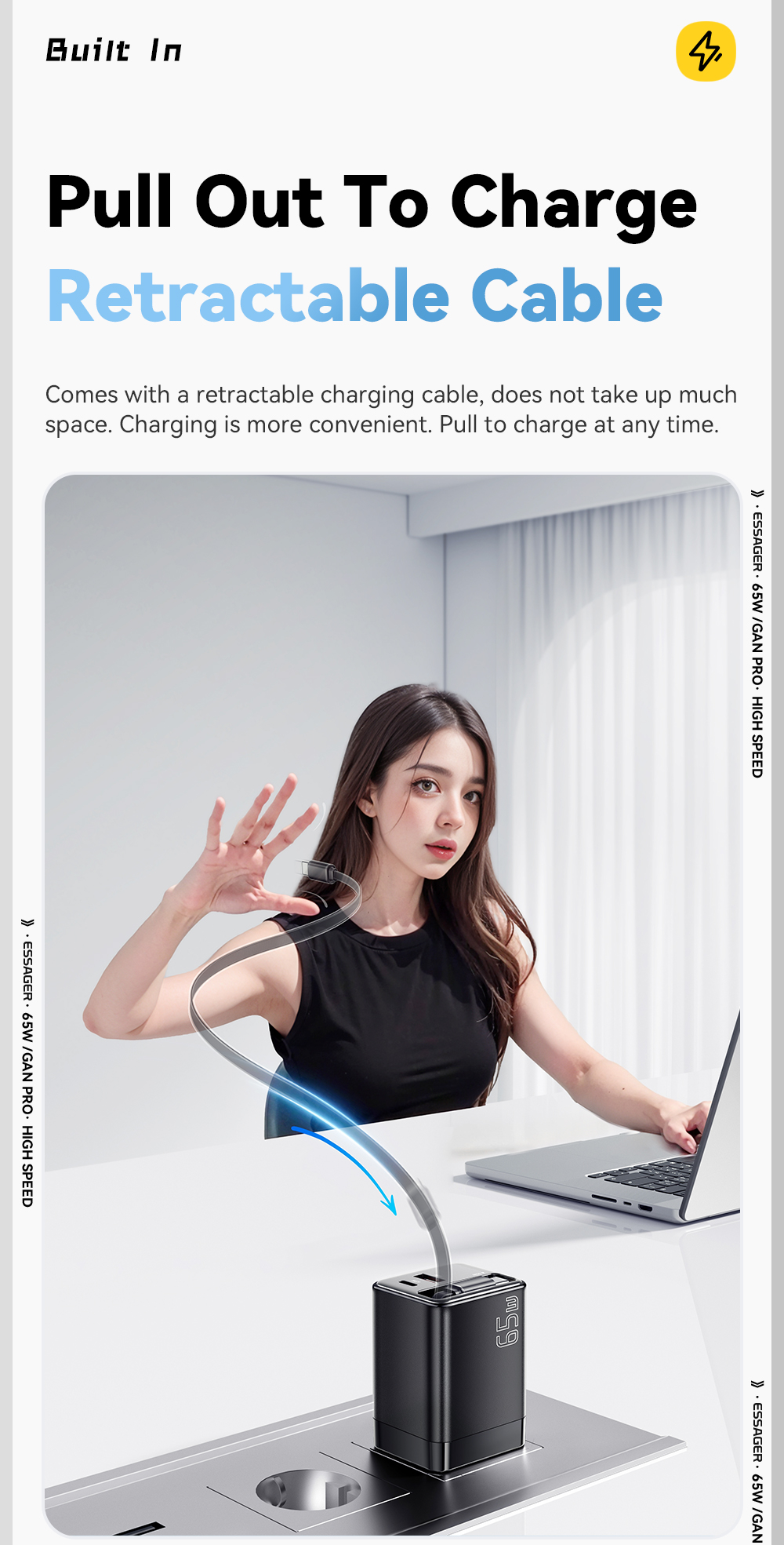 ESSAGER ES-CD49 Series 2 Ports 65W GaN Charger USB Wall Adapter