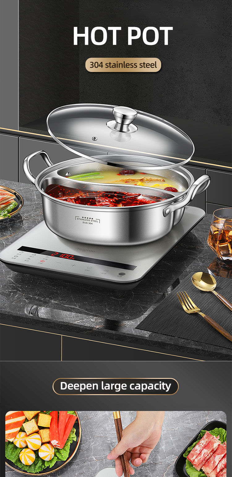 New Arrival 28cm Hot Pot Multi-user Hotpot Induction Soup Pot 304 Stainless Steel Shabu Pots For Cooking