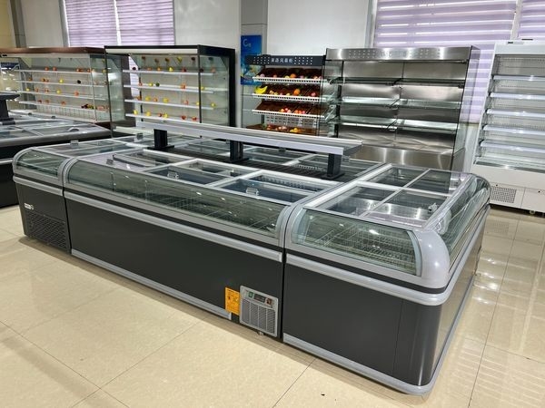 Coated Steel Large Supermarket Island Freezer With Sliding Glass Door