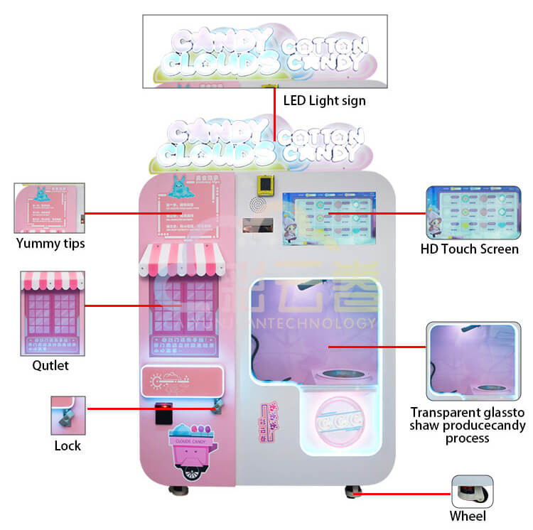 Indoor Outdoor Fairy Floss Vending Machine 320kg with 21.5 Inch Screen