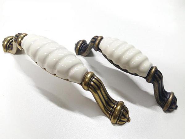 Brass Plated Ceramic Handles And Knobs 128mm Elegance Style porcelain Furniture