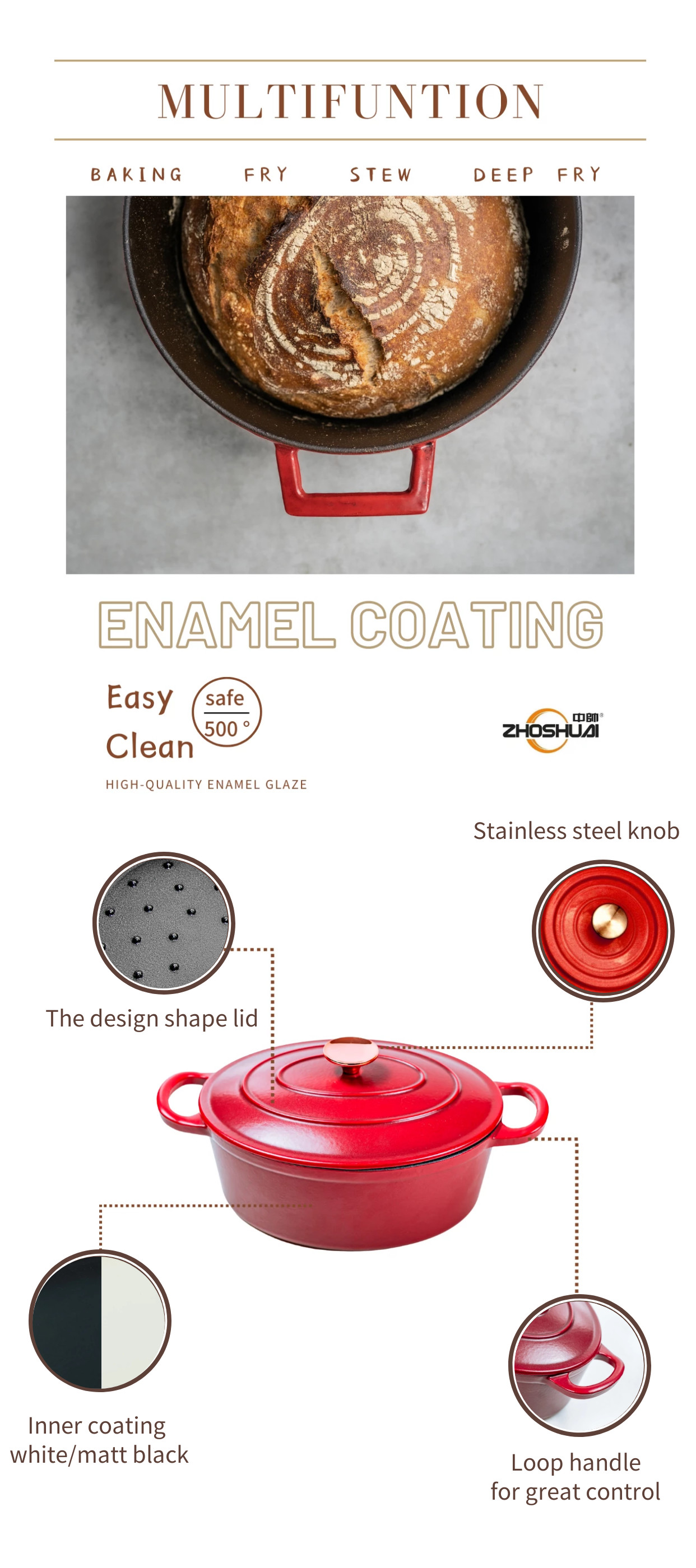 Enamel Cast Iron Stew Pot 4.5L / 6.8L Muilt Use For Kitchenware