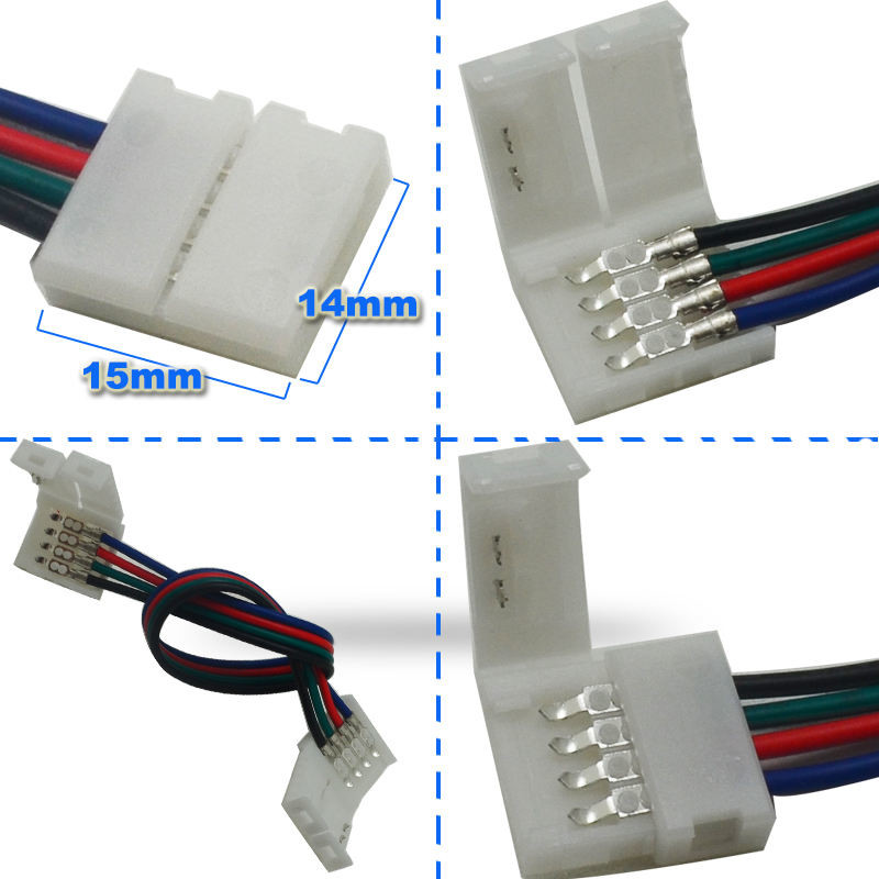 Led Strip Light Connectors 4 Pin 10mm Width Led Accessory Solderless Extension Cable Wire
