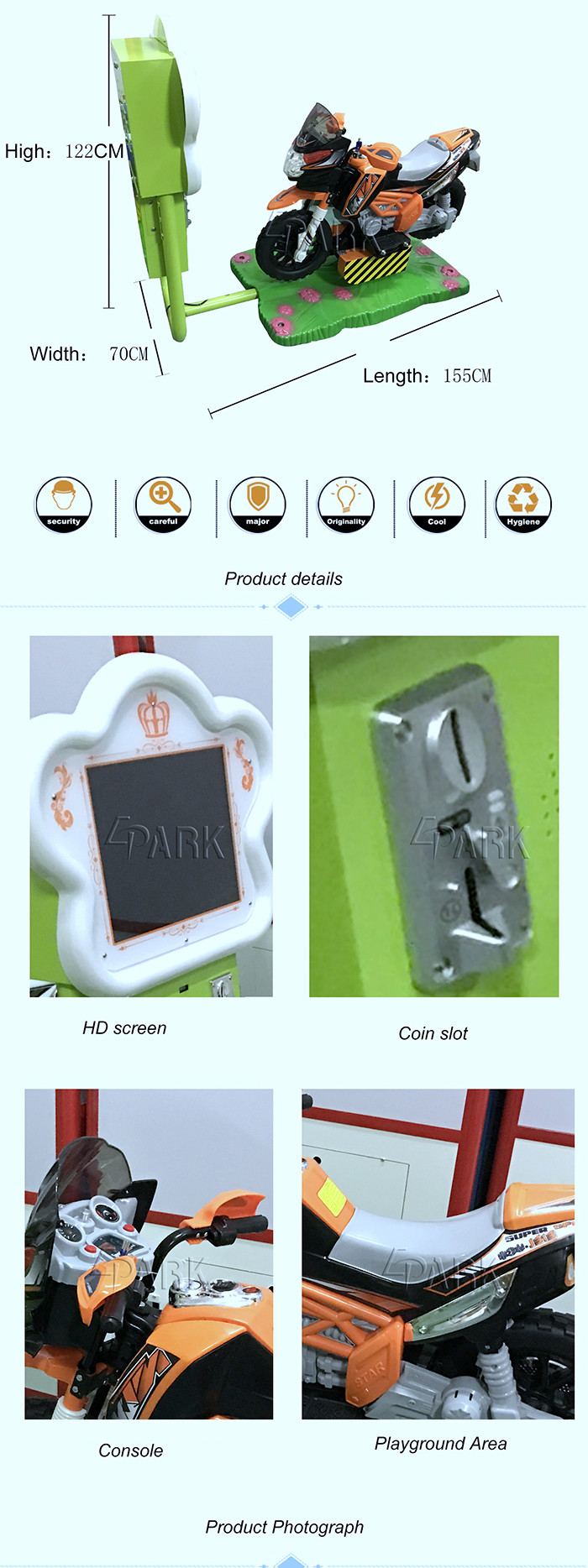 Mini funfair amusement park game machine EPARK coin operated kiddie ride on motorcycle