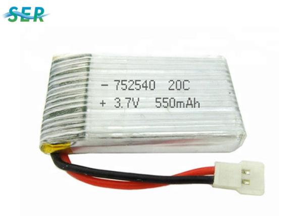3.7V 550mAh 20C Rate RC Plane Battery , Helicopter Micro Drone Battery 752540