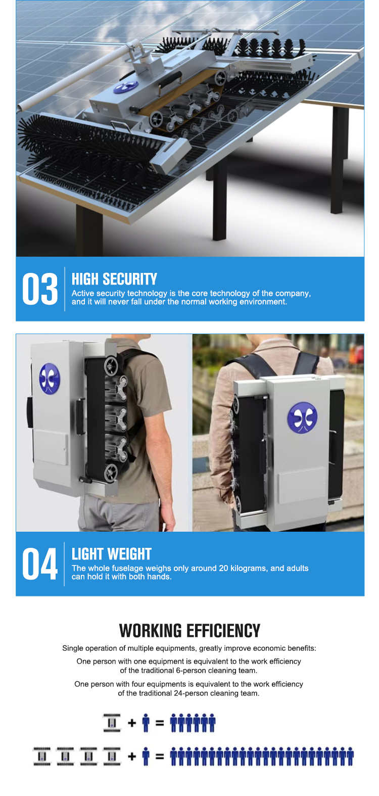 Anti Fall Protection Solar Panel Cleaning Robot For Commercial Roof