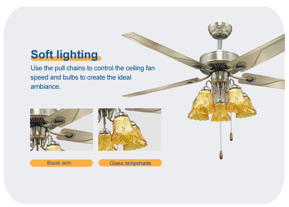 Support Dimmer 52 Inches Stainless Steel Lighting Ceiling Fan with AC Motor Pure Copper