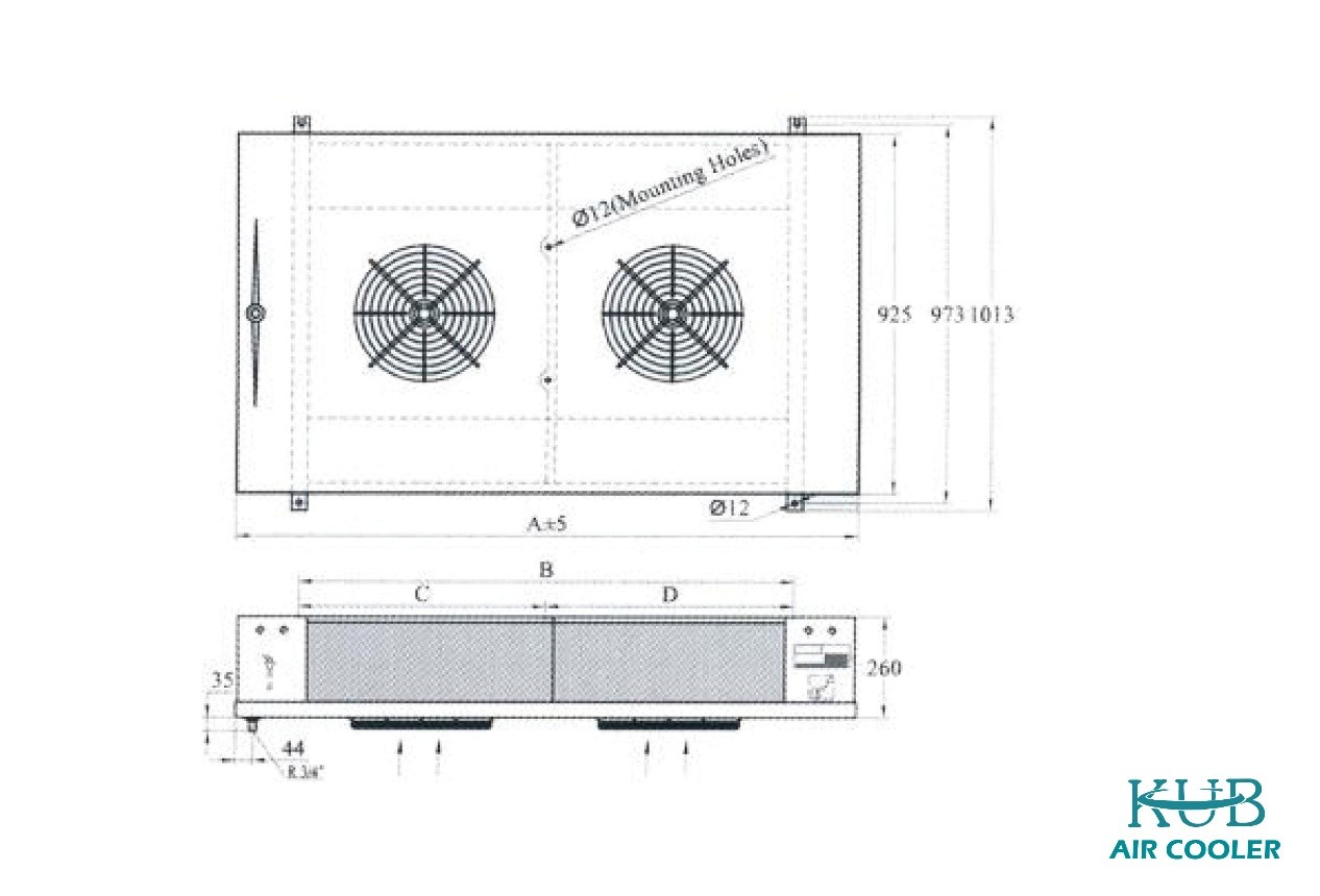 5HP 3 Fans Air Cooled Evaporator , High Efficiency Evaporative Cooler Dual Discharge Unit