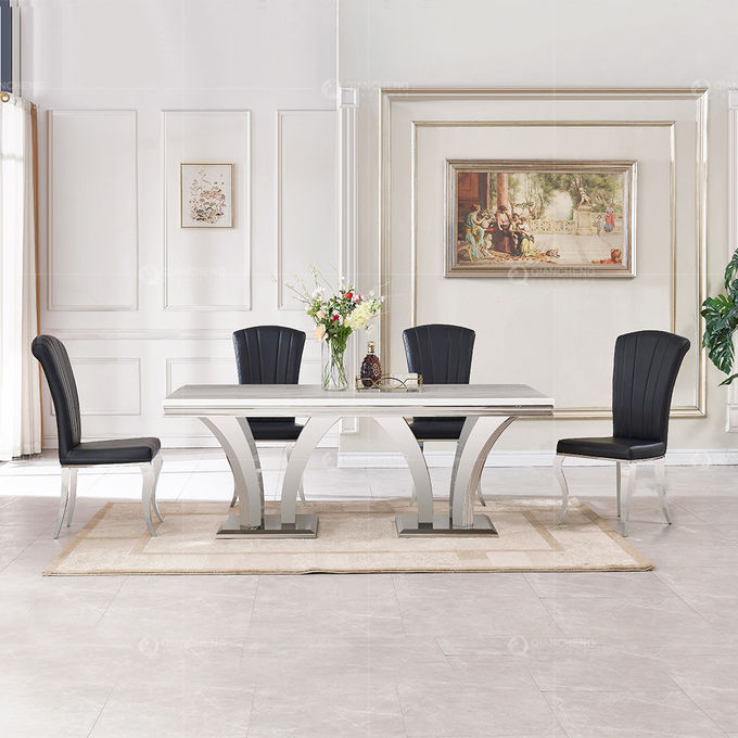 Narrow Luxury Faux Marble Dining Table Stainless Steel 200cm Grey