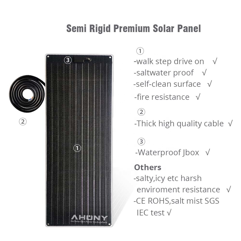 Semi Rigid Mono Perc Solar Panel 50w Saltwater Proof Marine Walk On Solar Panels