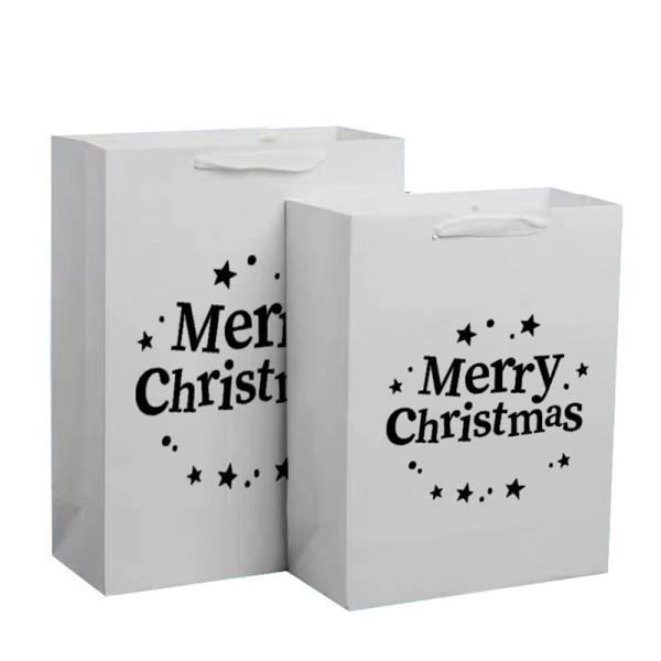 Quality Recyclable Kraft Paper Tote Bag Hot Foil / UV / Varnish Christmas Gift Wrap Bags for sale