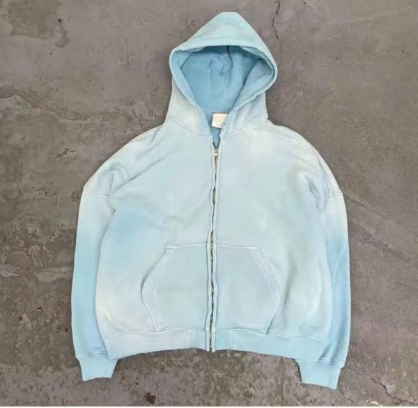 Custom Acid Wash Hoodie Zip Up Men Boxy 400gms 500gsm Heavyweight Sun Faded