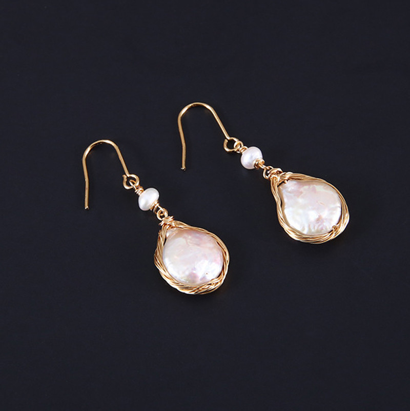 New Natural Baroque Pearl Stud Earrings Hand made Metallic Twist Braided Design Pearl Natural Baroque Pearl Earring