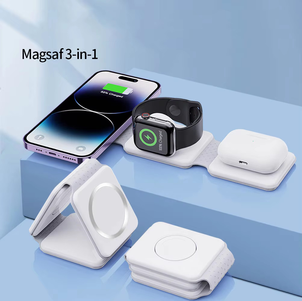 Magnetic 3 In 1 Foldable Wireless Charger iPhone 12-15 15w Fast Wireless Charging Stand Station Portable Wireless Chargers