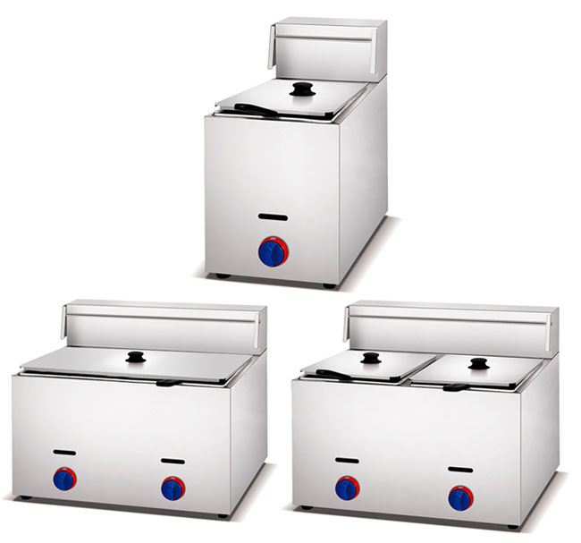 5.2kw Stainless Steel  Cooking Equipment Double Basket Gas Deep Fryer 1 Tank Snack Machine
