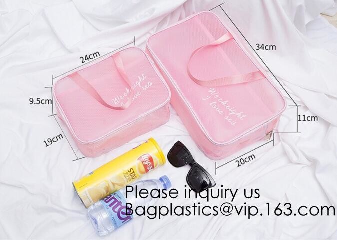 Clear Zipper Pouch with Strap Makeup Bag PVC Cosmetic Pouch,Printing Clear Zip lockk Cosmetic PVC Pouch, bagease, bagplast