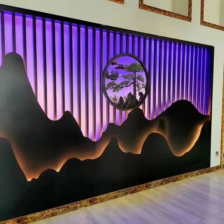 Stainless steel 3D wall decoration panel room divider with light