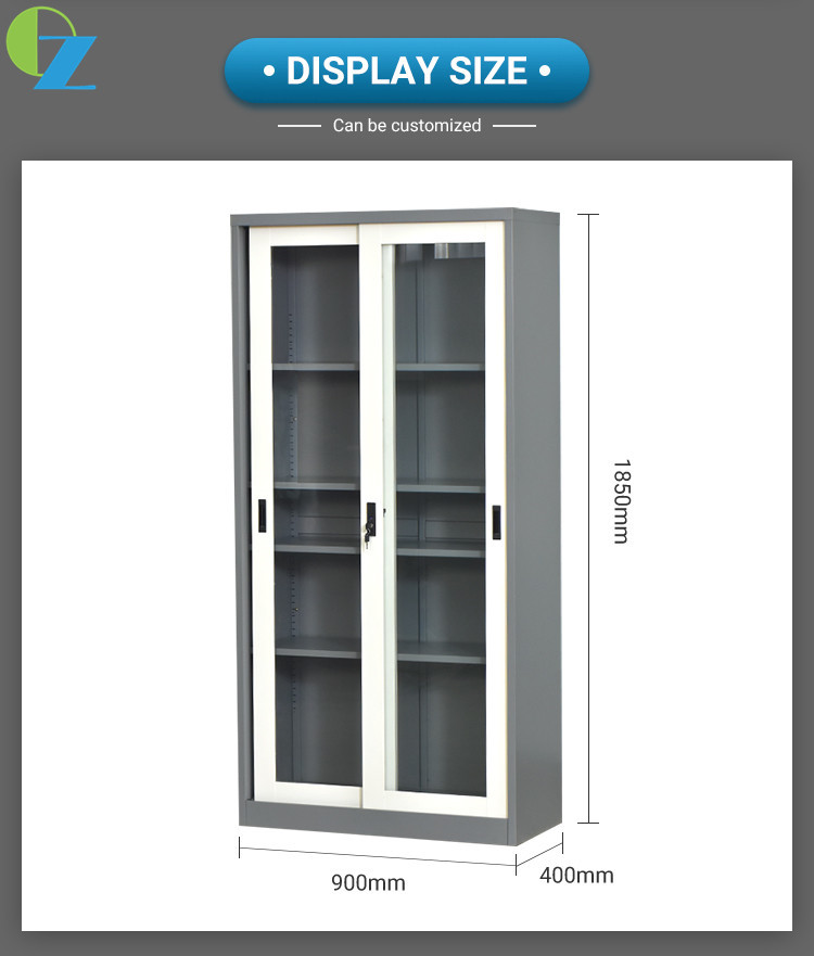 H1850mm Two Glass Sliding Door Steel Office Cupboard Office Steel Furniture