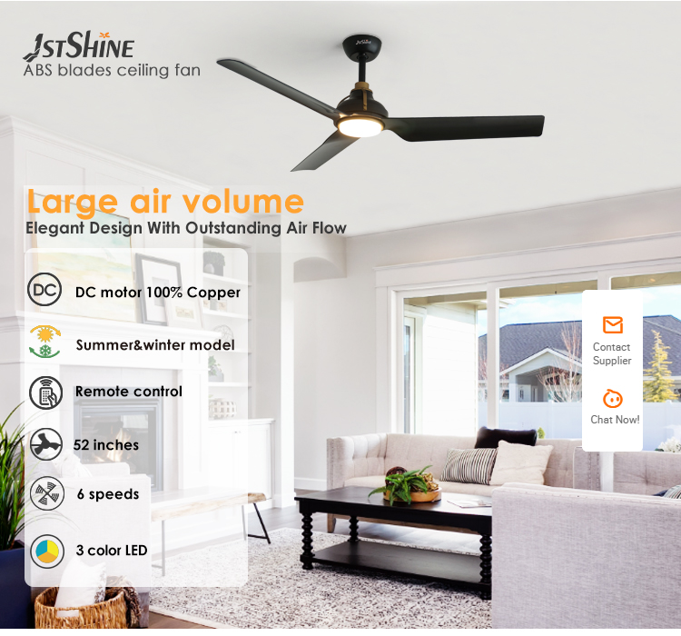 ETL Certificate 1stshine LED Ceiling Fan in Black Color with Remote Metal ABS Material