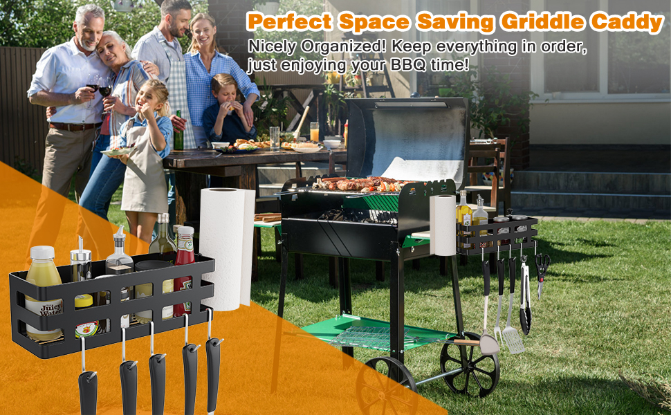 Griddle Caddy for Blackstone 28/36/22/17 inch Universal BBQ Grill Caddy for Outdoor Grill with Paper Towel Holder & 9" Tong