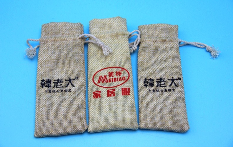 Different color Customized Printing Hessian Hemp Drawstring Bag