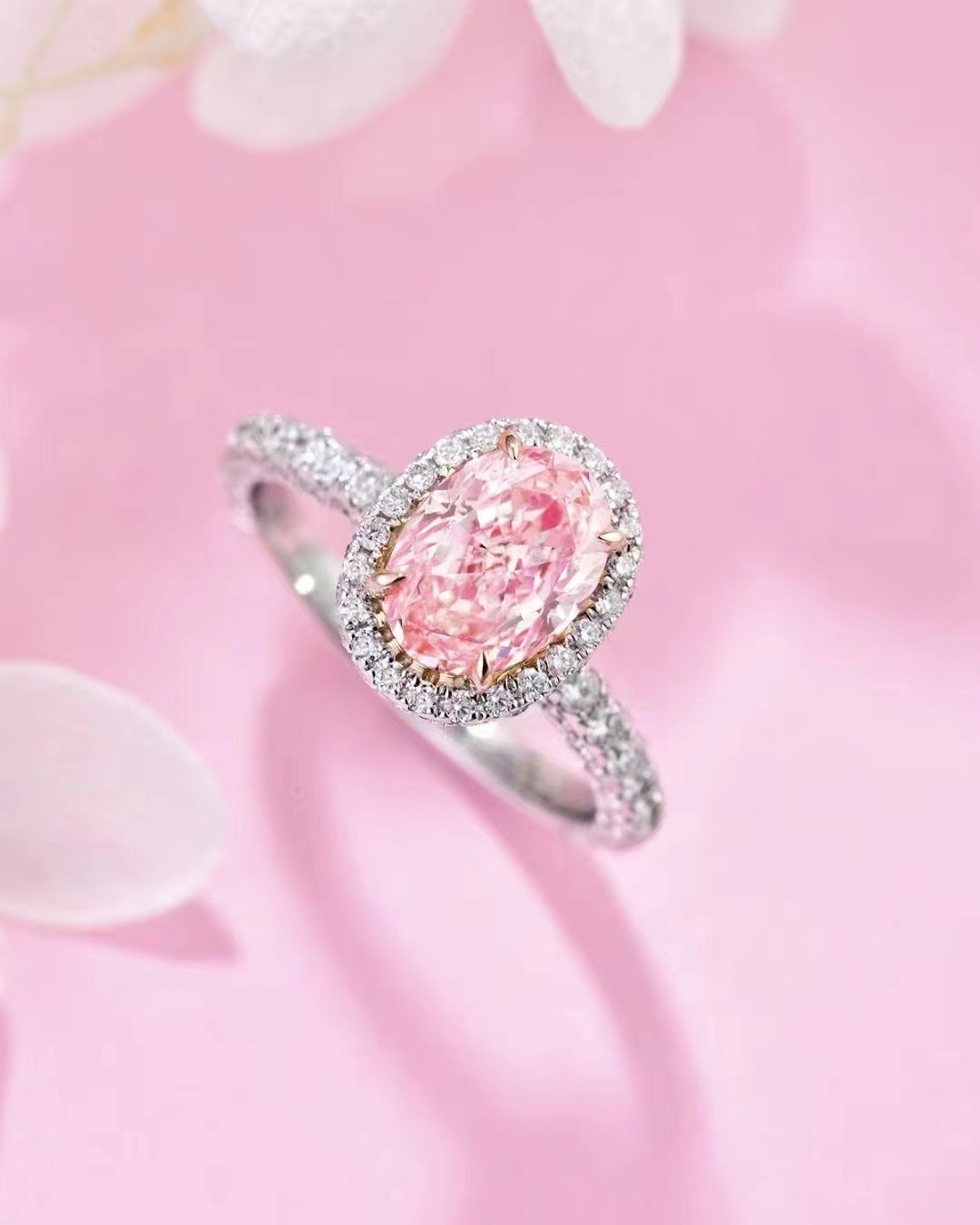 Lab Grown Pink Diamond Engagement Ring 1.97CT Oval Cut Design