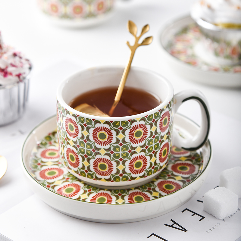2024 Eid Al Fitr Luxury Flower Coffee Mug Porcelain Ramadan Cup And Saucer Plate Set