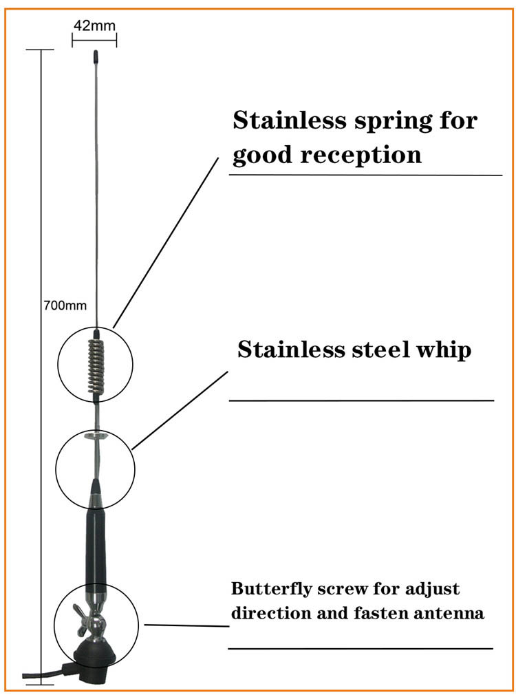 ROHS SGS Omni Directional VHF Marine Antenna With Stainless Steel Whip
