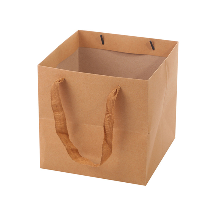 Recyclable Square Brown Kraft Paperboard Boxes Packaging Bags For Flower Arrangements