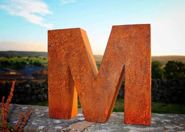 Park Decoration Corten Steel Sculpture Landscape Letter M Rusty Outdoor Metal
